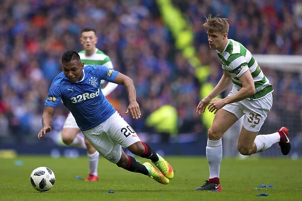 Intense Rivalry: Morelos vs Ajer at the Scottish Cup Semi-Final - Rangers vs Celtic, Hampden Park