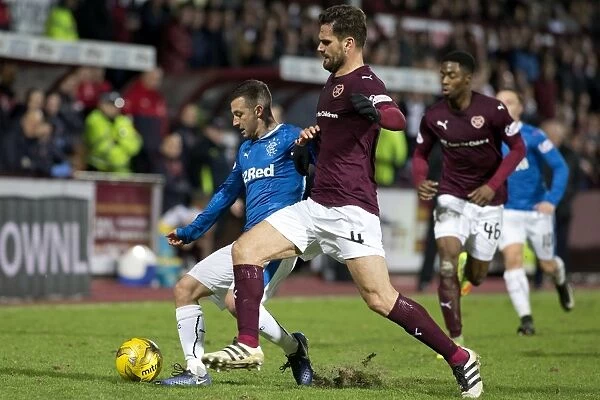 Intense Rivalry: Rangers vs Hearts - A Battle for the Ball in the Ladbrokes Premiership, Tynecastle Stadium