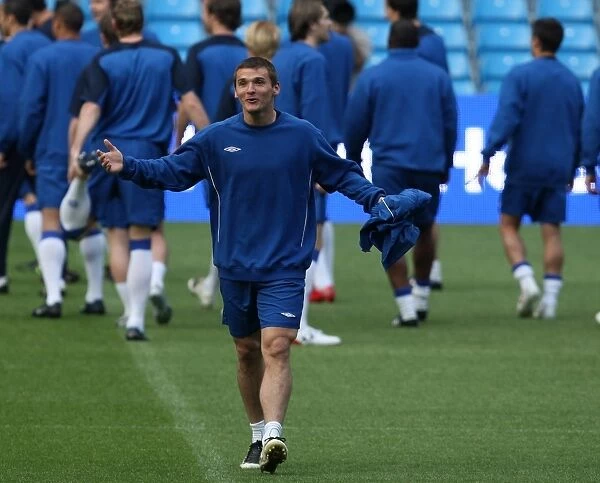 Lee McCulloch Training at Manchester City Stadium: Rangers FC's Preparation for the UEFA Cup Final Showdown (2008)