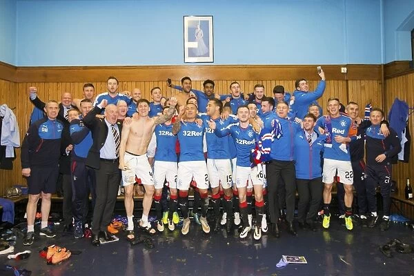 Mark Warburton and Rangers Team Celebrate Championship Win at Ibrox Stadium