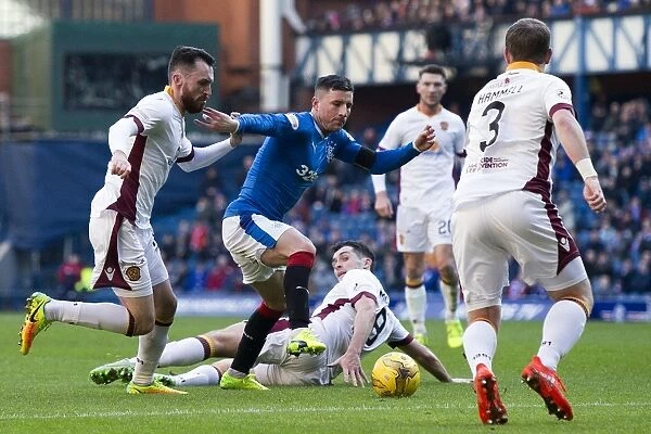 Michael O'Halloran in Intense Battle for Ball: Rangers vs Motherwell, Scottish Cup Fourth Round at Ibrox Stadium