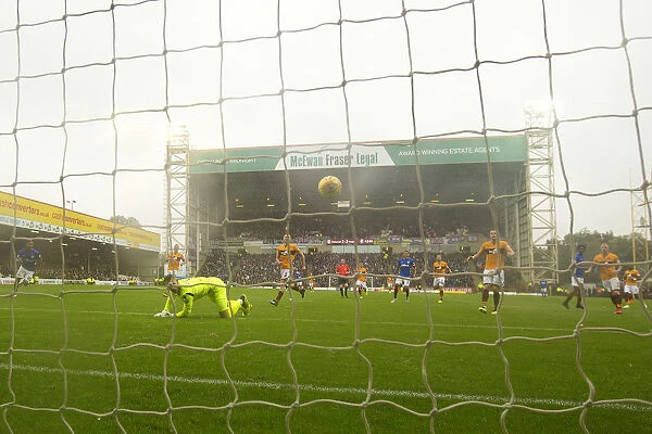 Motherwells Trevor Carson can t stop Ovie Ejarias shot going into the net during the Ladbrokes Premiership match at Fir