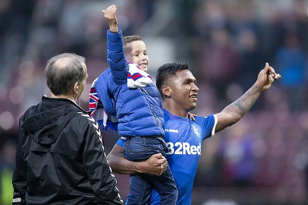 Rangers Alfredo Morelos and Ecstatic Fan: Celebrating Victory at Tynecastle (Scottish Premiership: Hearts vs Rangers)