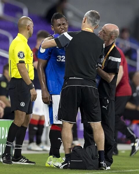 Rangers Alfredo Morelos Receives On-Field Treatment During Clube Atletico Mineiro vs Rangers: The Florida Cup