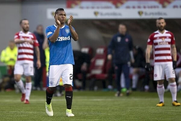 Rangers Alfredo Morelos Salutes Fans After Substitution at Hamilton Academical