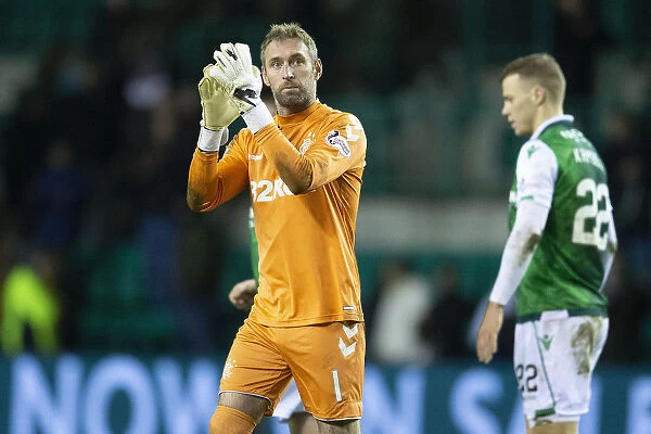 Rangers Allan McGregor Honors Fans after Hibernian Victory: Scottish Premiership at Easter Road (Scottish Cup Champions 2003)