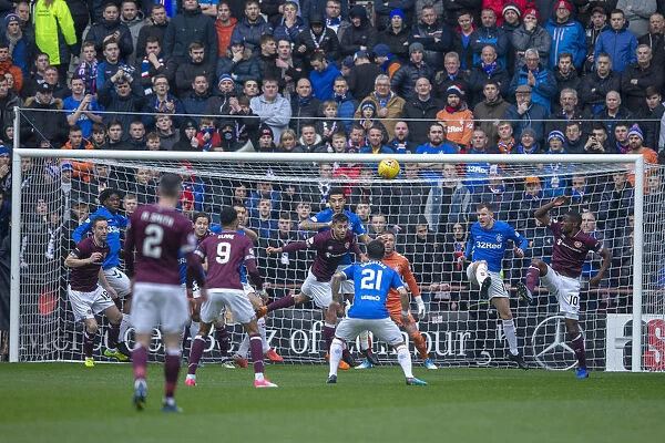 Rangers Andy Halliday Clears the Ball at Tynecastle: Hearts vs Rangers, Ladbrokes Premiership