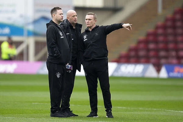 Rangers Assistant Managers Gary McAllister, Michael Beale, and Tom Culshaw on the Pitch at Fir Park: Motherwell vs Rangers, Scottish Premiership