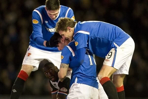 Rangers Bocanegra and Jelavic Celebrate Goal: 2-1 Win Over Inverness Caley Thistle at Ibrox Stadium