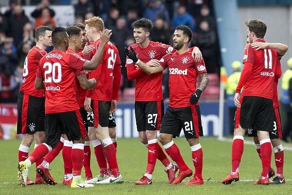 Rangers: Candeias Scores and Celebrates with Team Mates against Ross County in the Ladbrokes Premiership