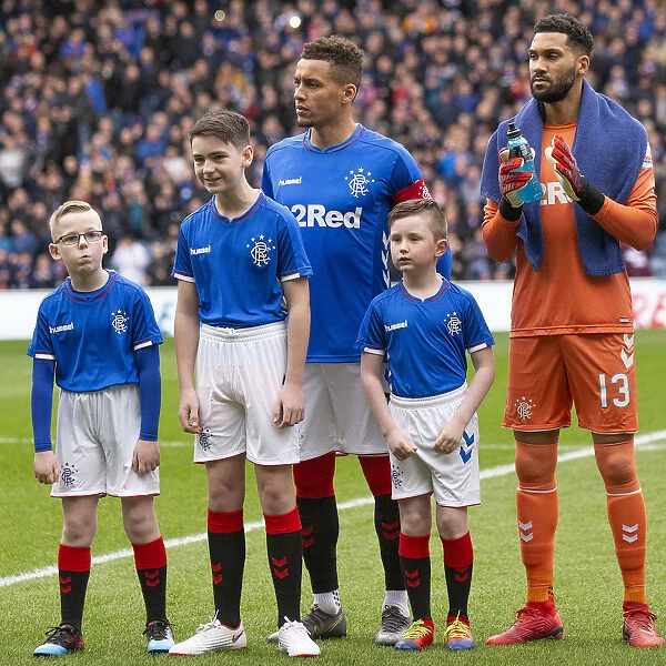 Rangers Captain James Tavernier Surrounded by Scottish Premiership Mascots at Ibrox Stadium