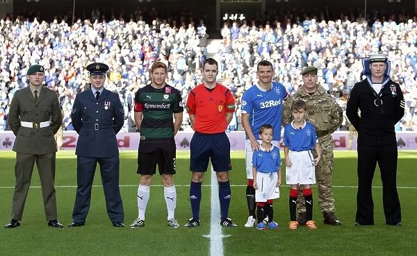 Rangers captain Lee McCulloch with mascots and members of the armed forces