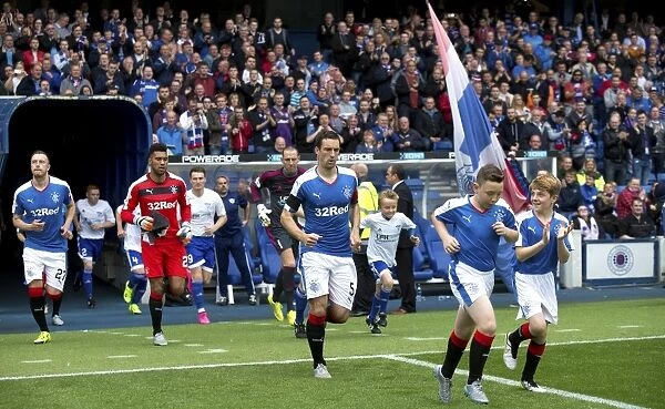 Rangers Captain Lee Wallace Kicks Off League Cup Tie against Peterhead with Mascots at Ibrox Stadium
