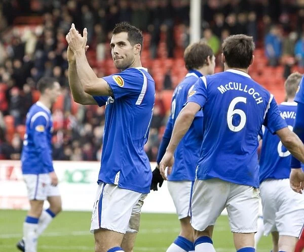 Rangers Carlos Bocanegra: Exulting in a 1-2 Victory at Pittodrie Stadium (Clydesdale Bank Scottish Premier League)