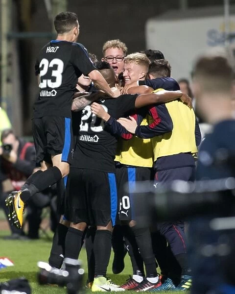 Rangers: Carlos Pena Scores and Celebrates with Team Mates in Scottish Premiership Victory at McDiarmid Park