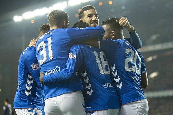 Rangers Celebrate: Goldson and Kamara Rejoice in Ibrox Victory (Scottish Premiership vs Dundee)