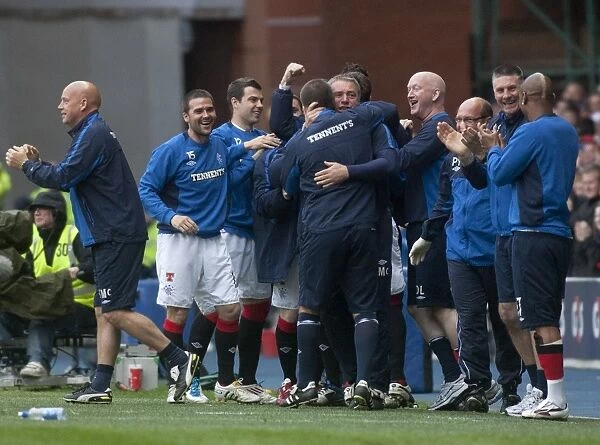 Rangers Celebrate Nikica Jelavic's Game-Winning Goal: 2-0 Victory Over Dundee United at Ibrox Stadium