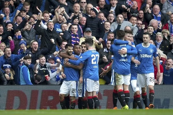 Rangers: Celebrating Candeias Goal Against Celtic at Ibrox Stadium, Scottish Premiership