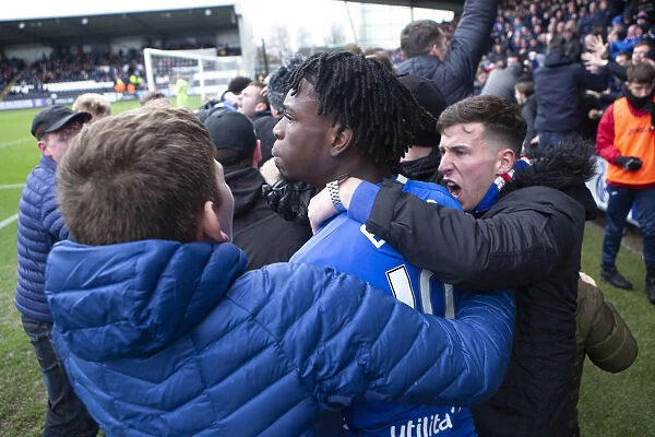 Rangers Daniel Candeias and Ovie Ejaria Celebrate Goal Amongst Excited St Mirren Fans