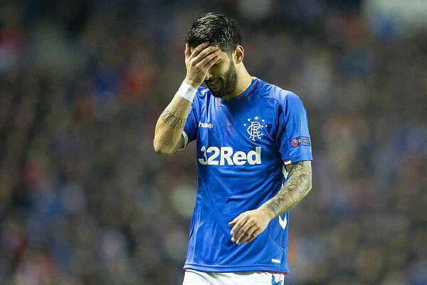 Rangers Daniel Candeias Reacts to First Yellow Card vs Villarreal in Europa League Group G at Ibrox Stadium
