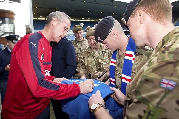 Rangers David Weir Honors Armed Forces Before Rangers vs Ross County Match at Ibrox Stadium