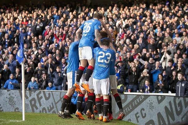 Rangers Defender Russell Martin's Thrilling Goal Celebration: Rangers vs. Heart of Midlothian, Ladbrokes Premiership, Ibrox Stadium