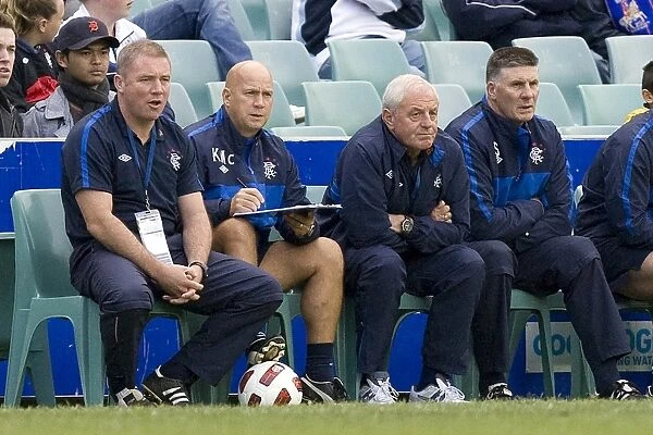 Rangers FC: Ally McCoist, Walter Smith, Kenny McDowall, and Jim Stewart in Deep Conversation on the Touchline at Sydney Festival of Football 2010 vs Blackburn Rovers