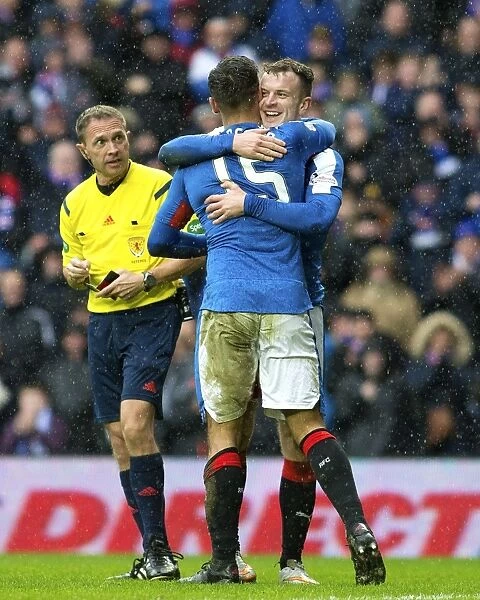 Rangers FC: Andy Halliday and Harry Forrester's Goal Celebration in Ladbrokes Championship Match vs. Queen of the South at Ibrox Stadium
