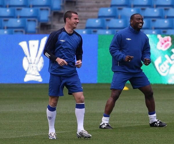 Rangers FC: Barry Ferguson and Jean-Claude Darcheville at Manchester City Stadium - Training for the 2008 UEFA Cup Final