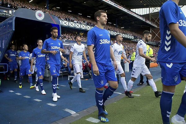 Rangers FC: Flanagan and Goldson Leading the Team Out at Ibrox Stadium - UEFA Europa League
