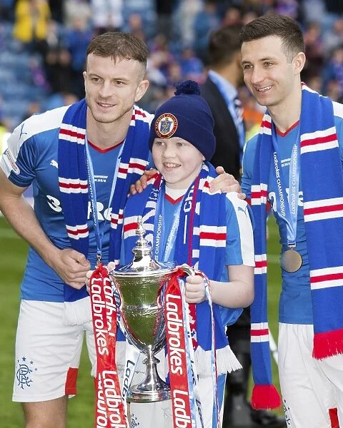 Rangers FC: Halliday, Wallace, and Holt Celebrate Championship Title Triumph at Ibrox Stadium