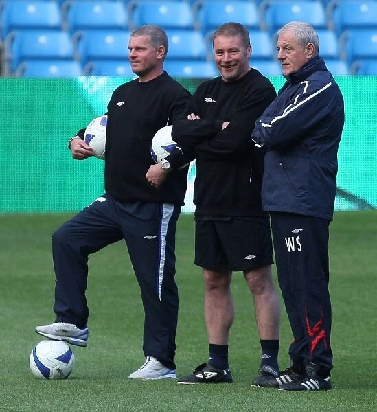 Rangers FC: Ian Durrant, Walter Smith, and Ally McCoist at Manchester City Stadium - UEFA Cup Final Training