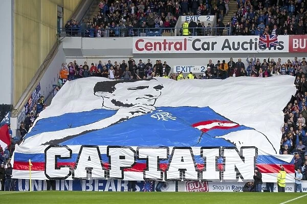 Rangers FC: Ibrox Stadium - Passionate Fans Wave Scottish Cup Victory Banner during Rangers vs Livingston Championship Match