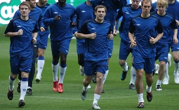 Rangers FC at Manchester City Stadium: Kevin Thomson's Focused Training Session during the 2008 UEFA Cup Final