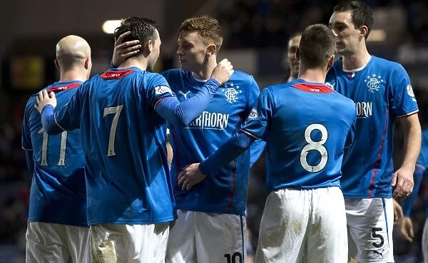 Rangers FC: Nicky Clark's Hat-Trick Celebration with Team Mates in Scottish League One at Ibrox Stadium