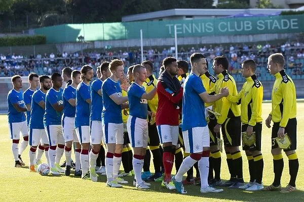 Rangers and FC Progres Niederkorn: Europa League Handshake at Stade Josy Barthel Stadium