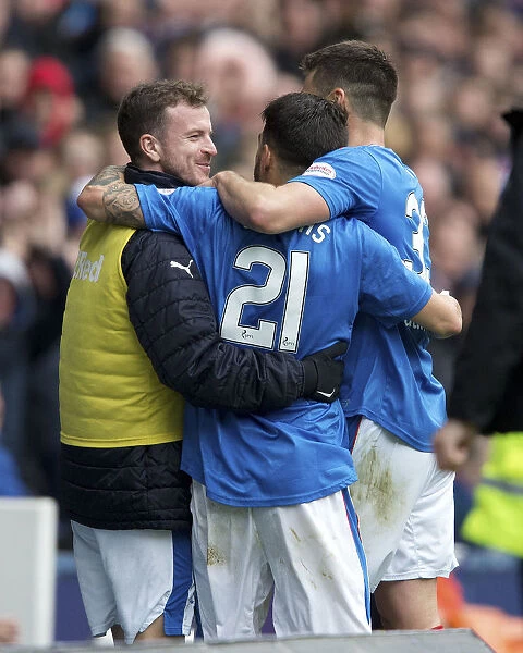 Rangers FC: Triumphant Moment - Candeias, Halliday, Martin: Celebrating a Goal in the Scottish Cup-Winning Team (2002-2003)