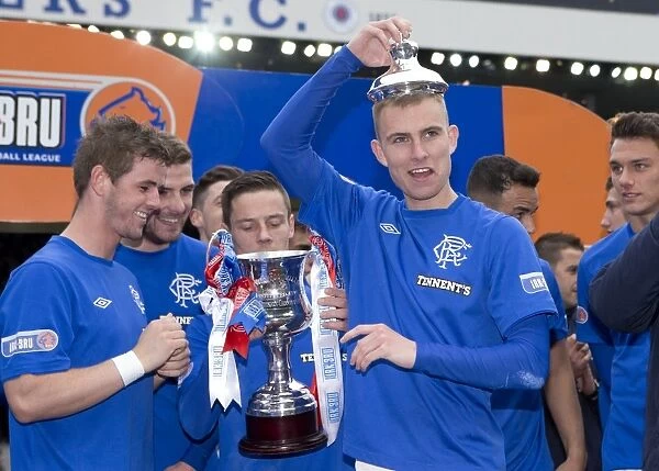 Rangers FC's Glory: Andy Mitchell's Triumph with the Irn-Bru Scottish Third Division Trophy at Ibrox Stadium (1-0 vs Berwick Rangers)