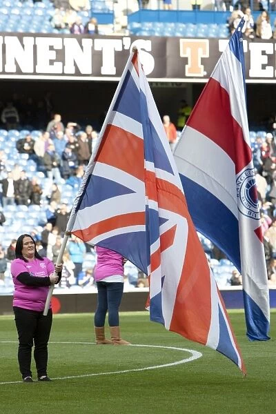Rangers Flag Bearers Celebrate: Rangers 2-0 Queens Park at Ibrox Stadium