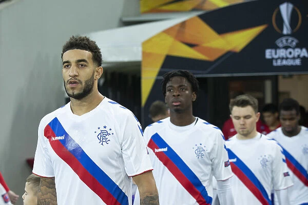 Rangers Football Club: Connor Goldson and Team Mates March Out at Otkritie Arena for UEFA Europa League Clash Against Spartak Moscow (Scottish Cup Winners 2003)