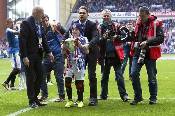 Rangers Football Club: Harry Forrester and Lee Welsh Celebrate Championship Victory with the Trophy at Ibrox Stadium