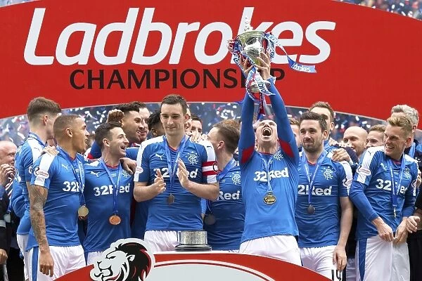 Rangers Football Club: Kenny Miller Celebrates 2003 Scottish Cup Victory with Championship Trophy Lift at Ibrox Stadium