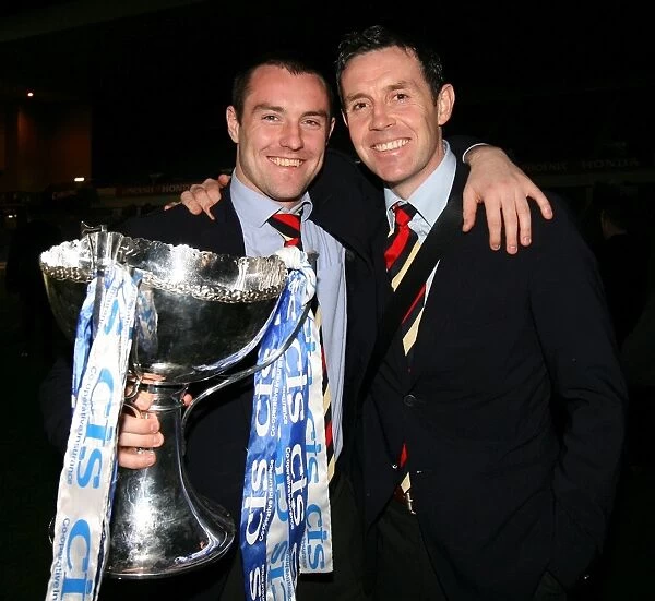 Rangers Football Club: Kris Boyd and David Weir Celebrate 2008 CIS League Cup Victory at Ibrox Against Dundee United