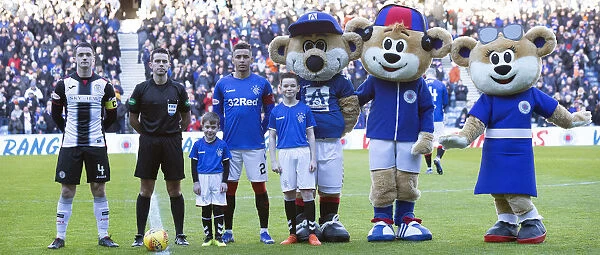 Rangers Football Club: Tavernier and Mascots Lead the Team at Ibrox Stadium (Scottish Premiership: Rangers vs St Mirren, 2023 - Scottish Cup Champions)