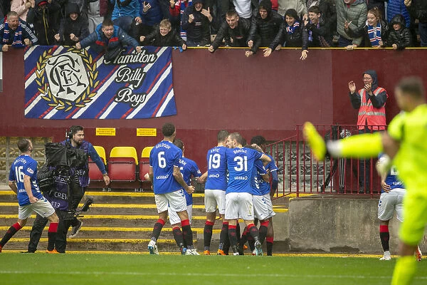 Rangers Football Club: Thrilling First Goal Celebration by Kyle Lafferty and Team Mates at Fir Park (Scottish Premiership)