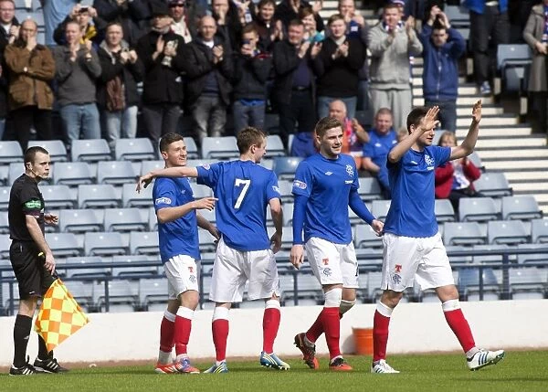Rangers Glory: Fraser Aird and Teammates Celebrate Four-Goal Victory over Queens Park at Hampden Stadium