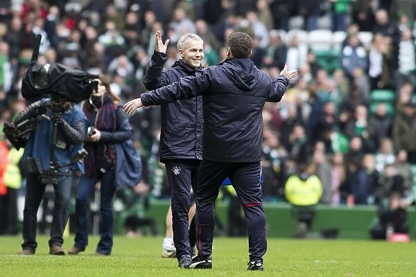 Rangers Glory: Murty and McCallum's Unforgettable Celebration Amongst Ecstatic Fans (Scottish Premiership, Celtic Park, 2003)