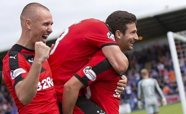 Rangers Jason Holt Euphorically Celebrates Goal in Queen of the South Clash at Palmerston Park