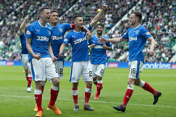 Rangers: Jason Holt Scores and Celebrates with Team Mates in Thrilling Ladbrokes Premiership Victory at Easter Road