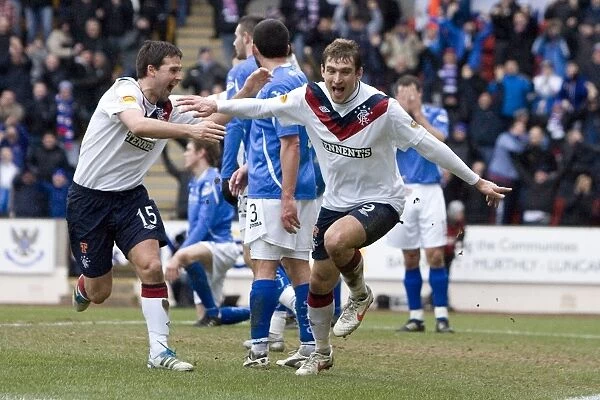 Rangers Jelavic and Healy: Celebrating Goal Number 9 in Clydesdale Bank Scottish Premier League (1-2 vs St Johnstone)